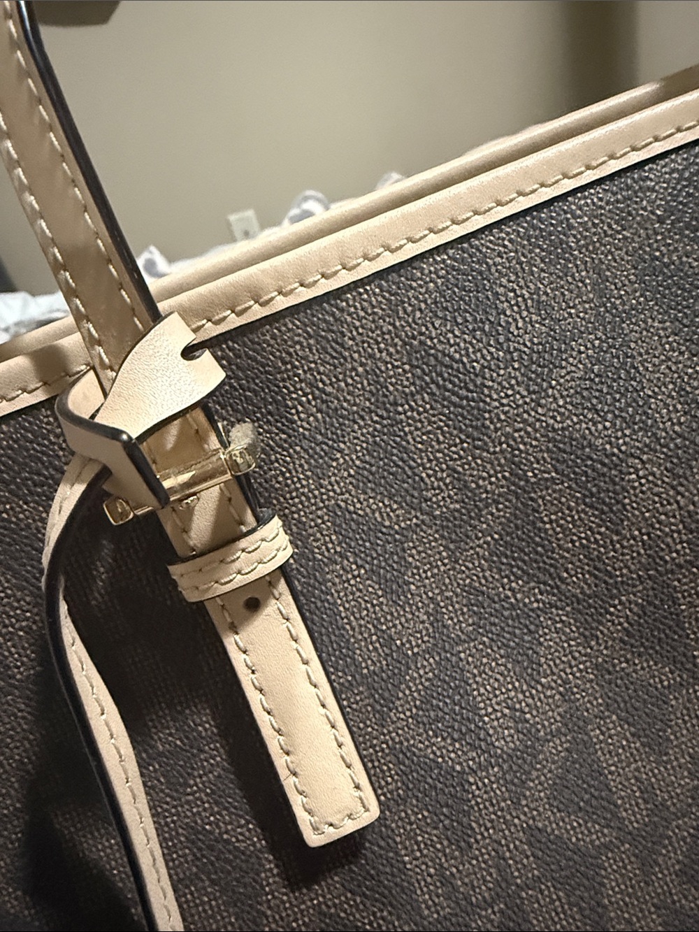 Michael Kors Brown Logo Tote with Beige Trim and Gold Charm NWT - Picture 3 of 15